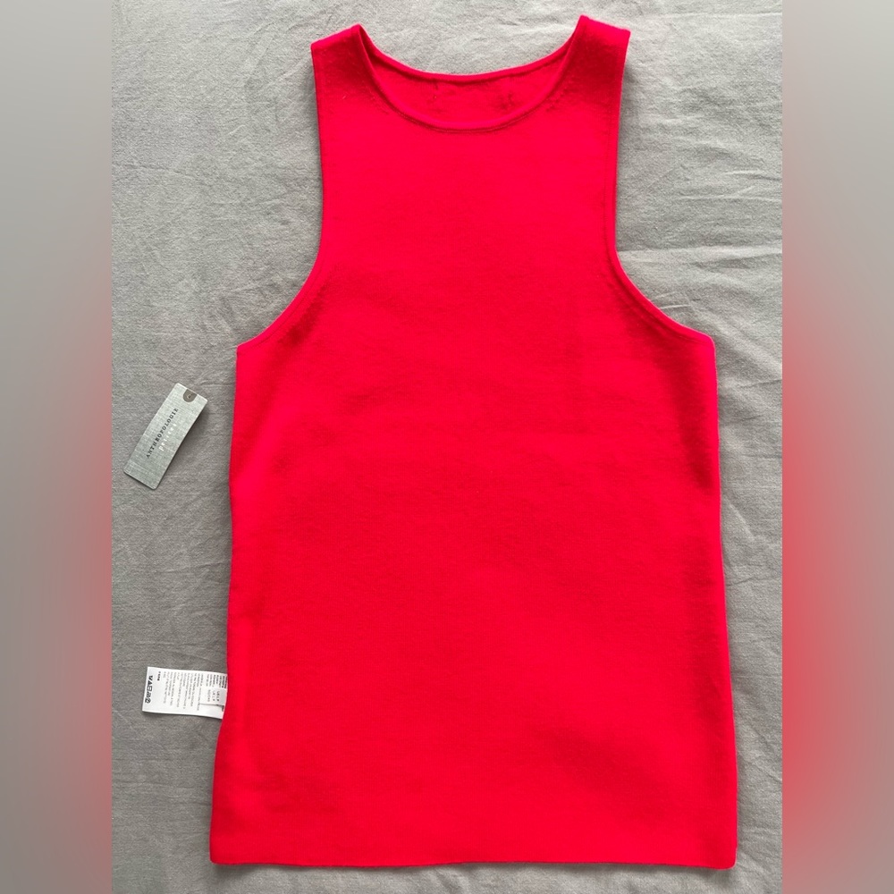 Anthropologie High Neck Tank Top Shirt Womens L LP Petite Neon Pink Red Coral - Picture 8 of 16